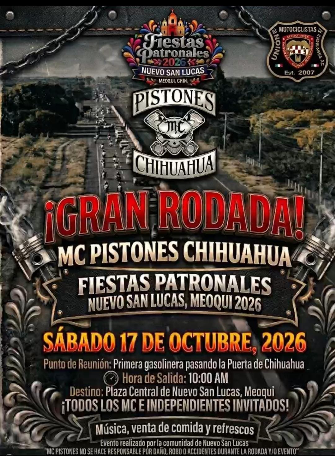 Gran Rodada MC Pistones Chihuahua – Fiestas Patronales Nuevo San Lucas, Meoqui 2026